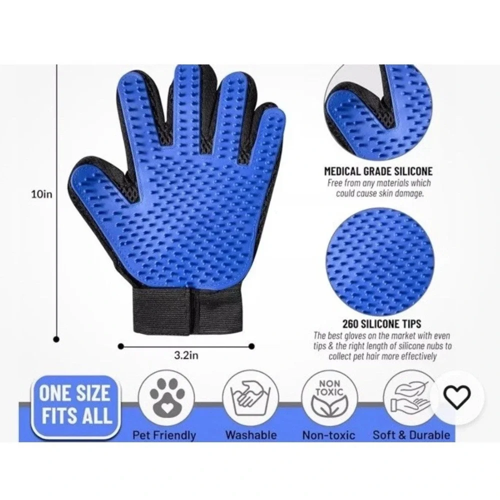 Pet Grooming Gloves for Dogs Cats Blue Brush & Gloves Set NEW Nomoypet